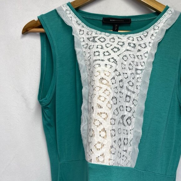 BCBG MAX AZRIA Sleeveless Round Neck Front Lace Detail Blouse Women Small Green - Picture 6 of 10